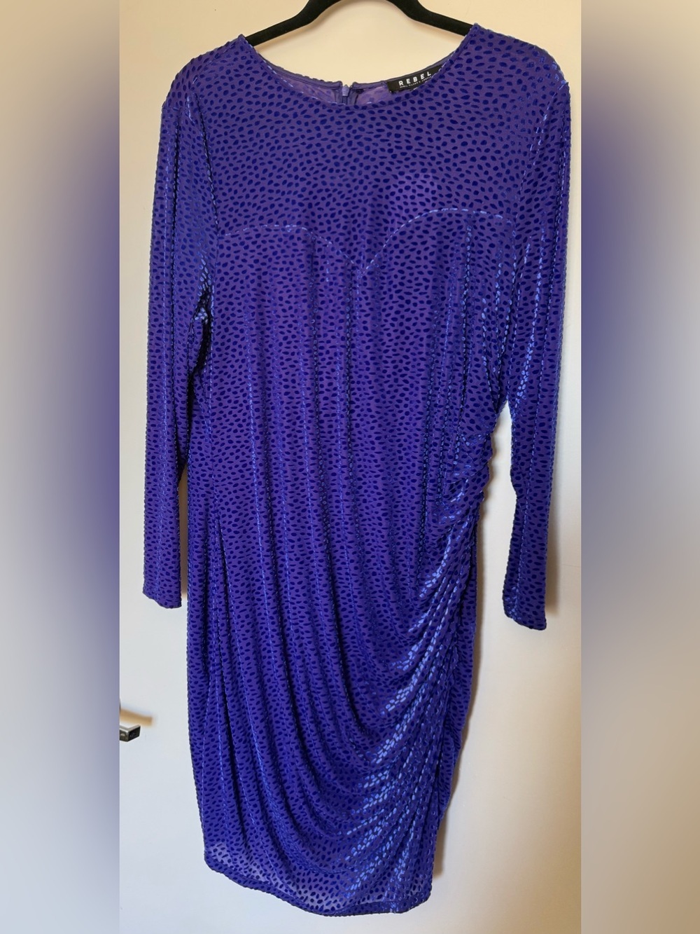 NWT Rebel Wilson X Angels Long Sleeve Purple Polka Dot Sheer Lined Midi Dress 1X